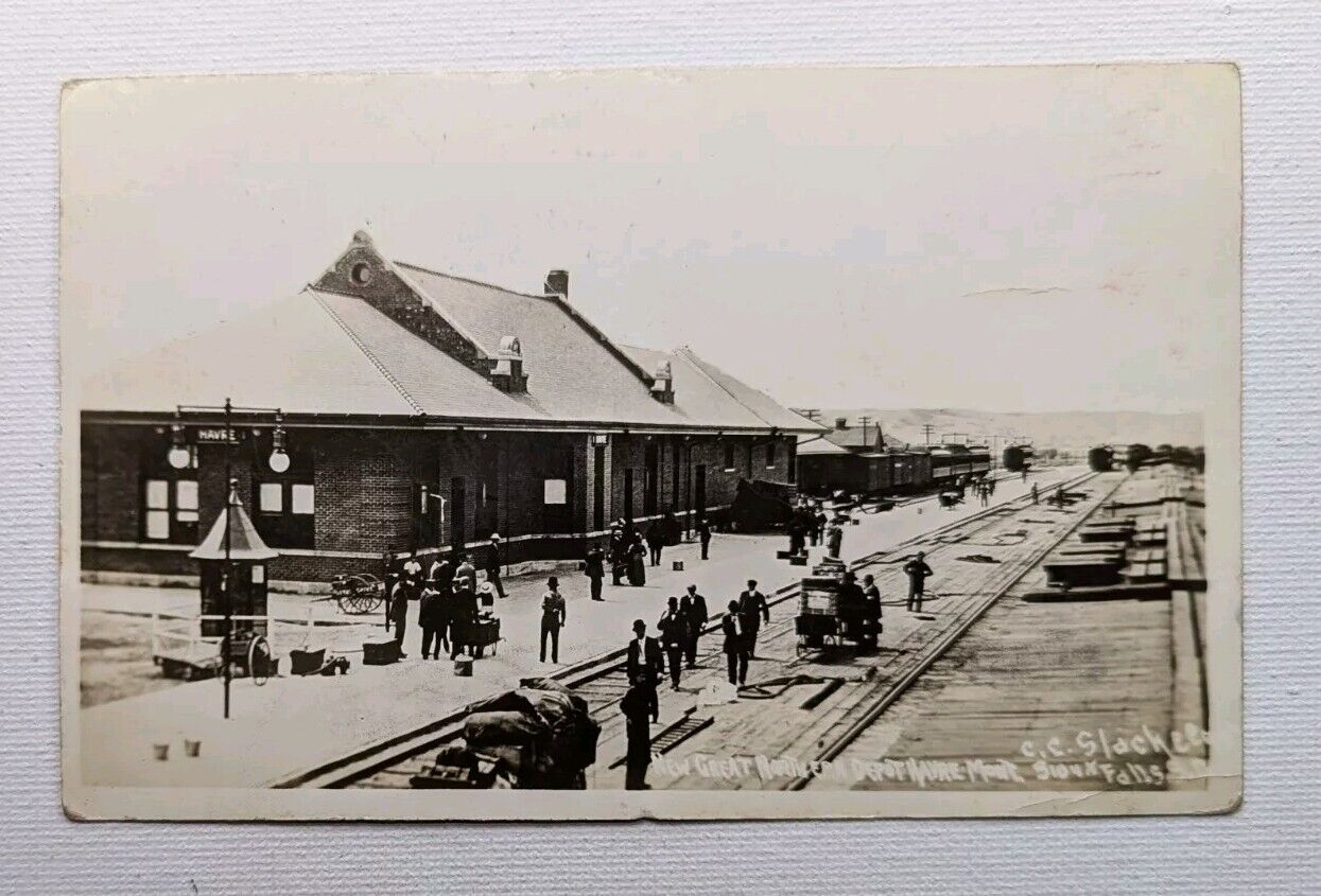 Havre, Montana 1912 Real Photo Postcard - New Great Northern Depot W/Trains RPPC
