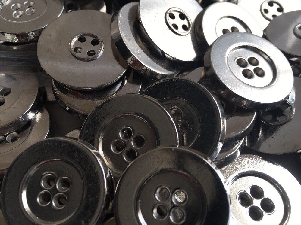 48 pcs THICK METAL BUTTON  FROM ITALY Chrome/Silver Finish 27mm 4hole
