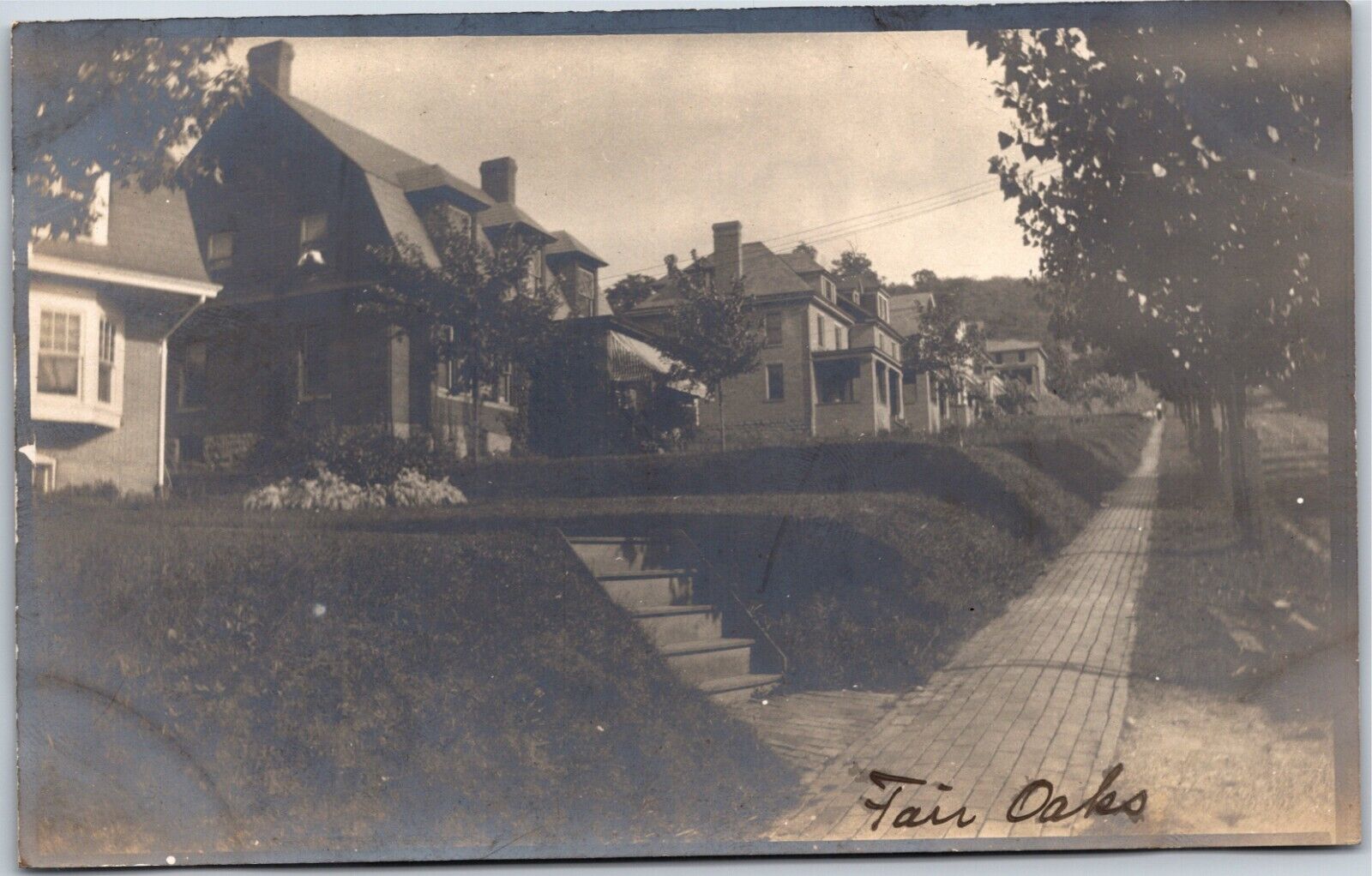 RARE: RPPC Fair Oaks PA FairOakes Residential Street Homes AZO Vintage Postcard
