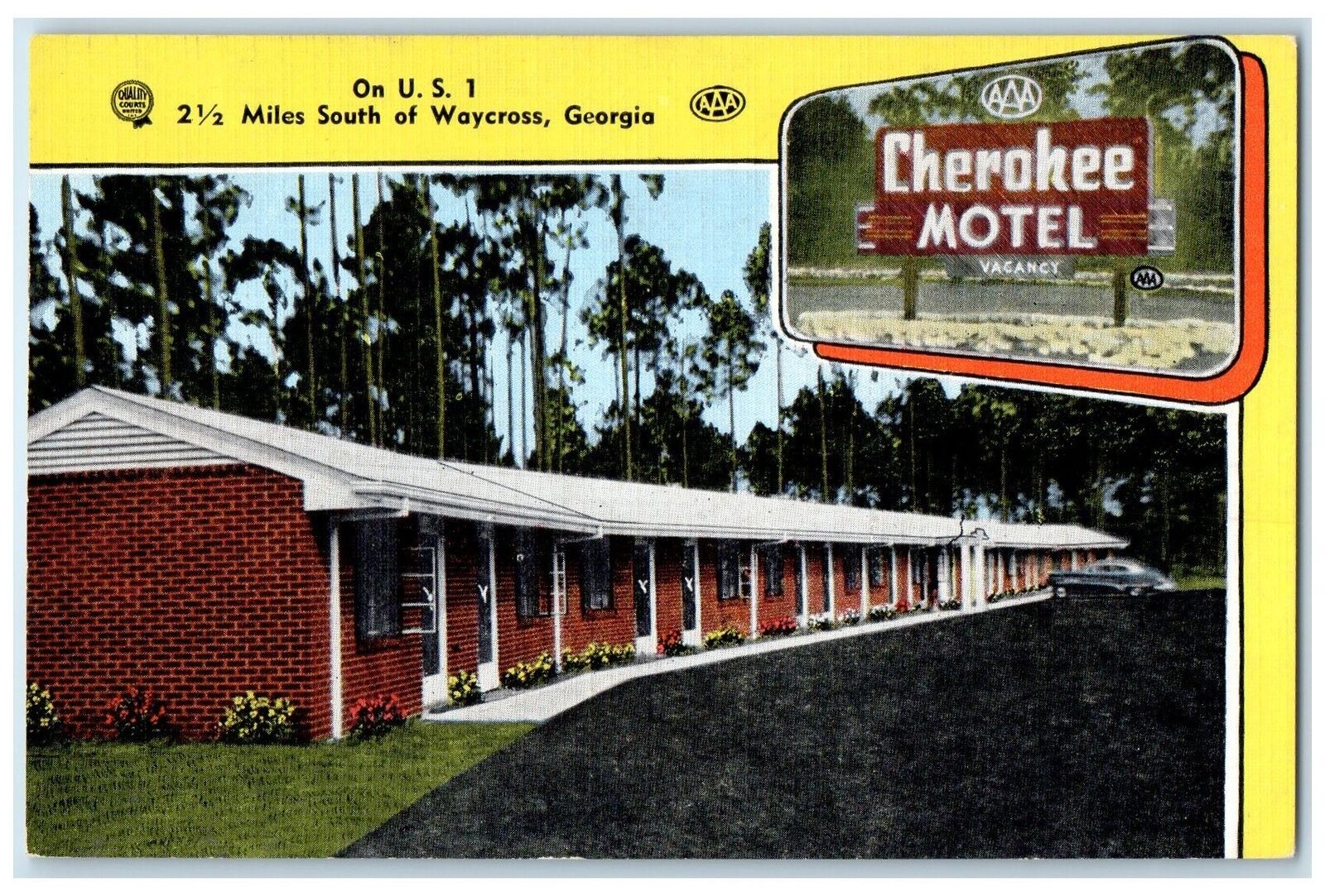 c1940's Cherokee Motel Exterior Roadside Waycross Georgia GA Signage Postcard