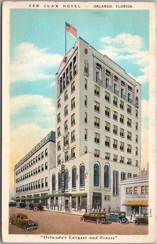 ORLANDO, Florida Postcard SAN JUAN HOTEL Building / Street View Curteich / 1933