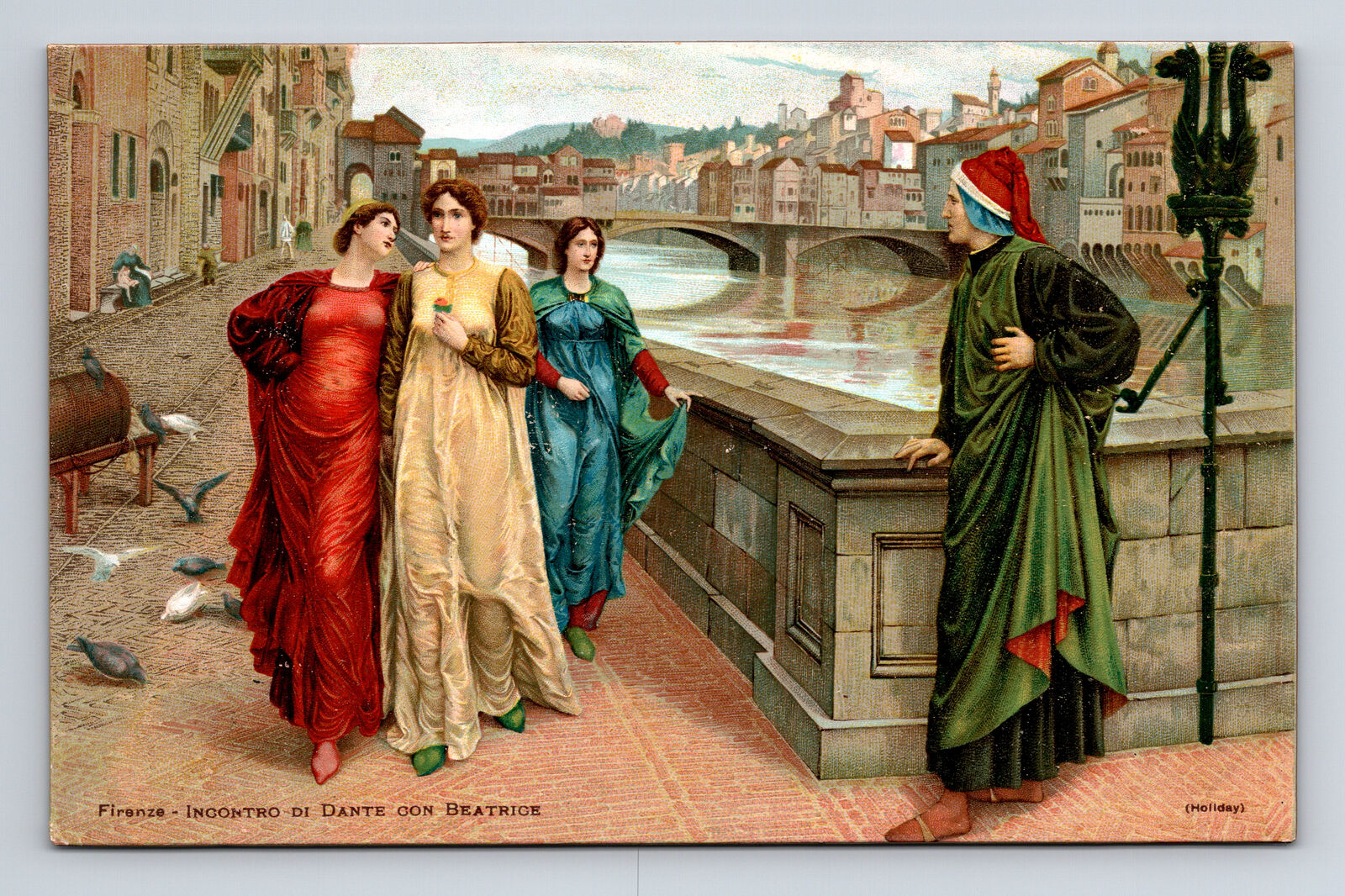 Artist Henry Holiday Dante and Beatrice Perspective Florence Italy Postcard
