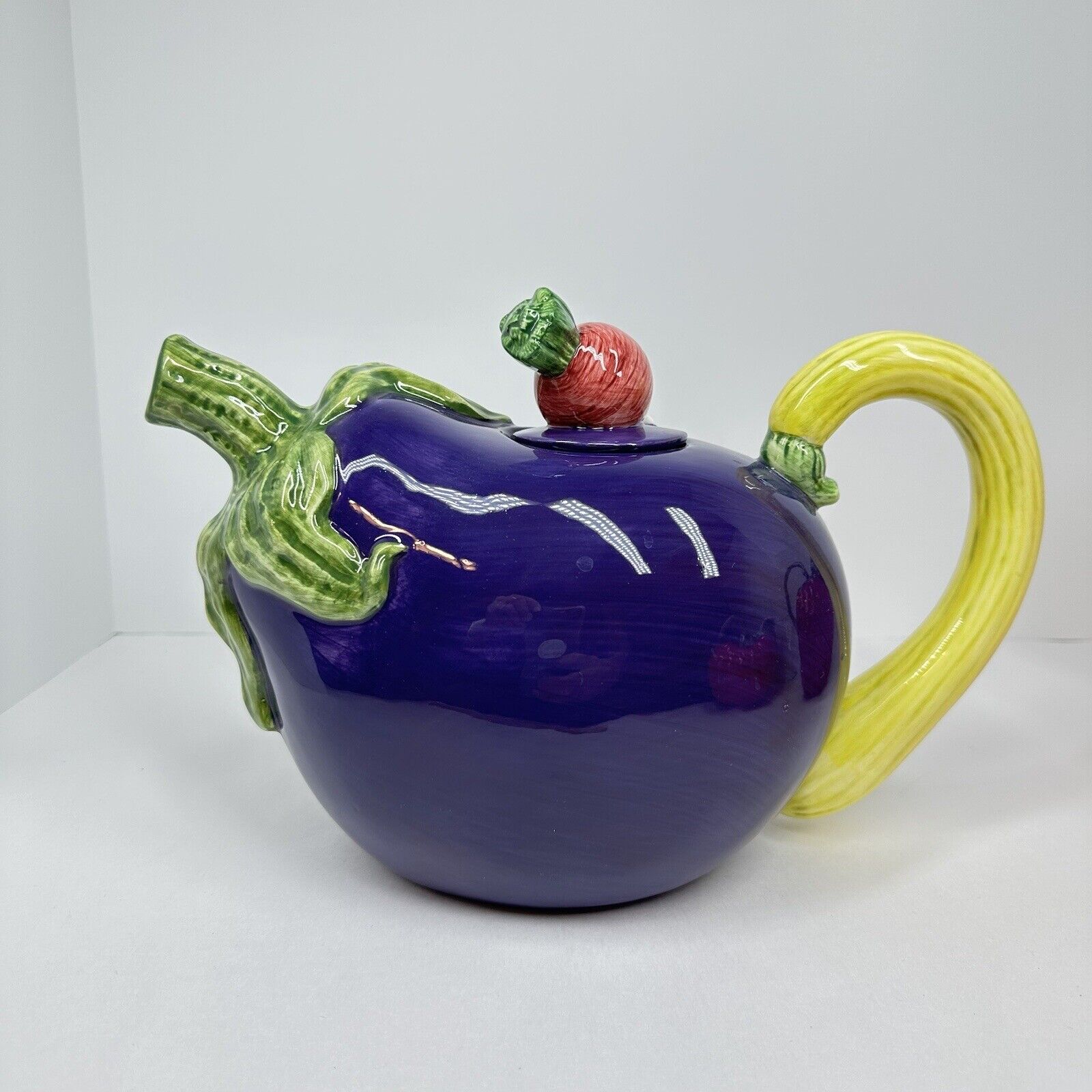 Vintage Vegetable Teapot Pitcher Ceramic Eggplant Sweet Onion Garden