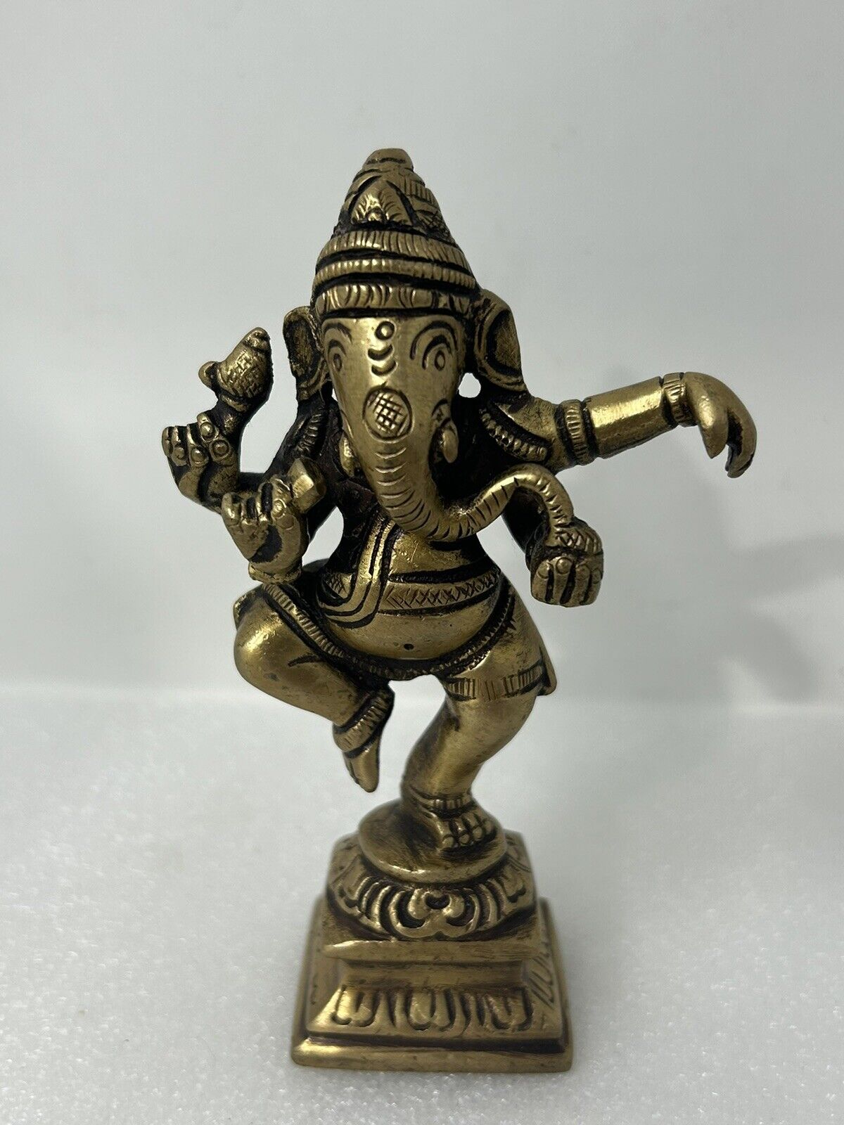 Brass Dancing Ganesha, Elephant Headed Hindu God Figure / Statue - 4in.