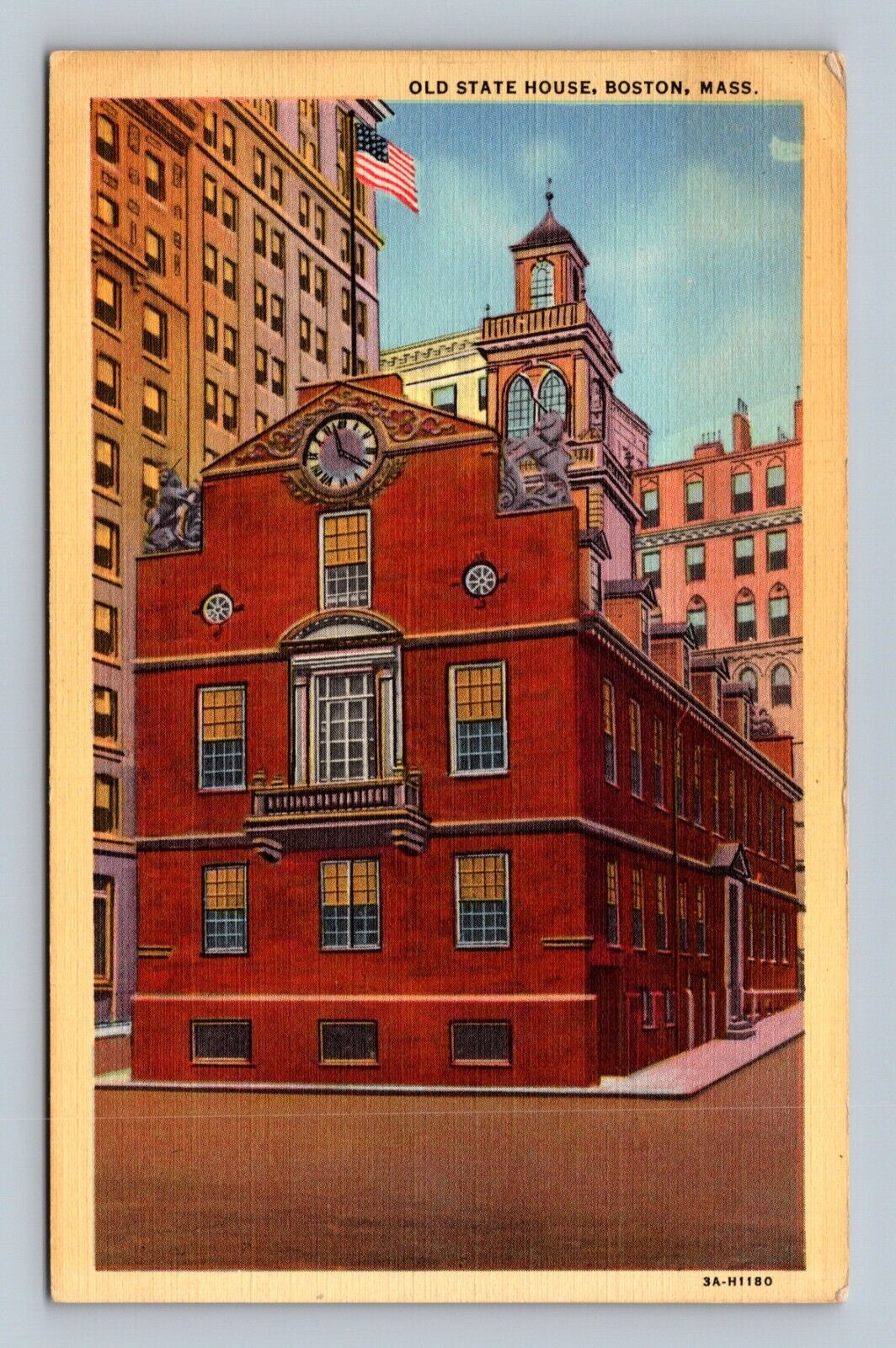 Old State House Boston Massachusetts MA Linen Postcard