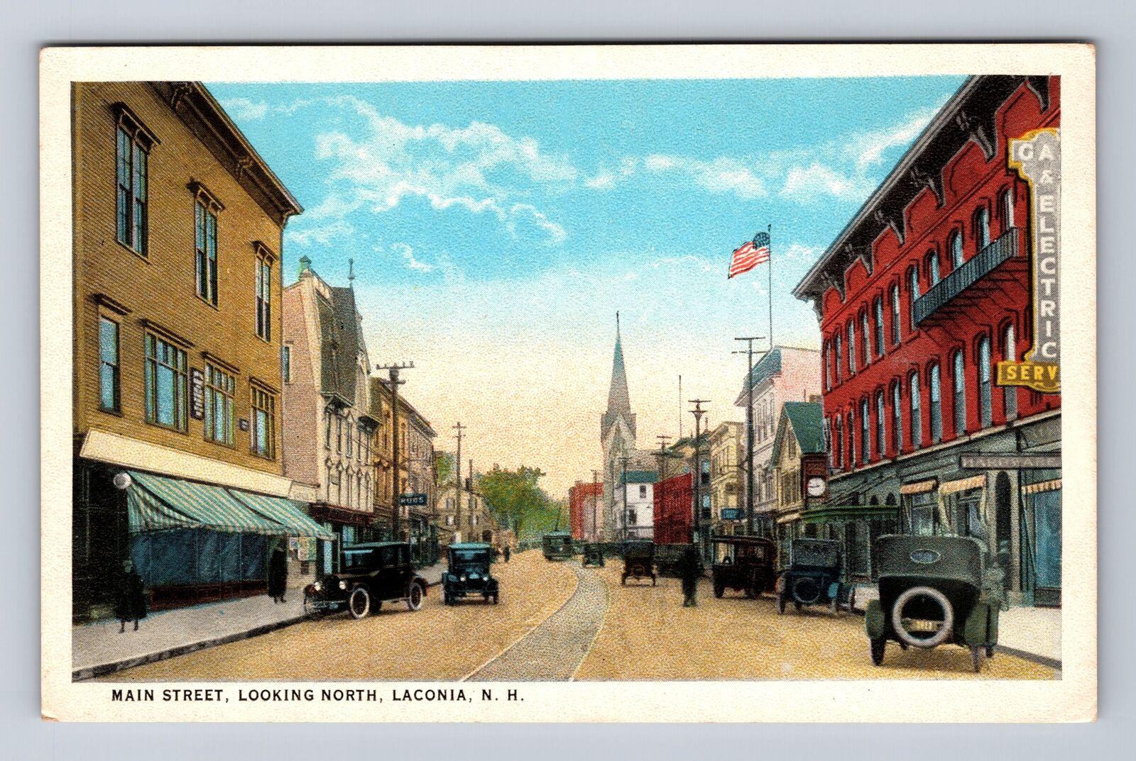Laconia NH-New Hampshire, Main Street, Advertising, Vintage Postcard