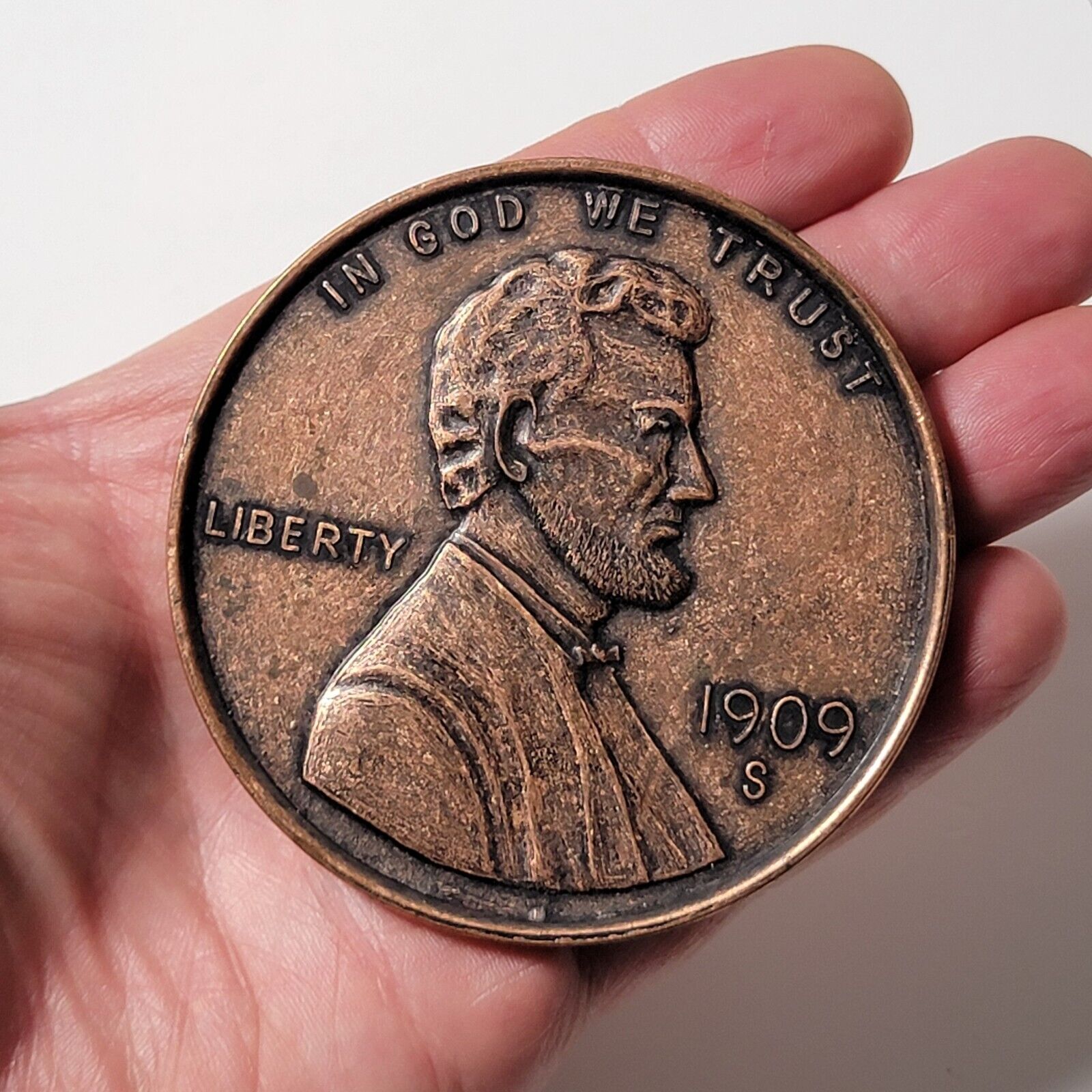 Vintage Oversized Wheat Penny Abraham Lincoln Solid Metal Copper Color Approx 3\
