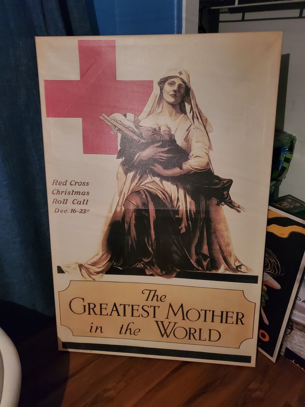 Original Marmot Hill 1918 WWI RED CROSS Poster Christmas Roll Call 60H X 40 L in