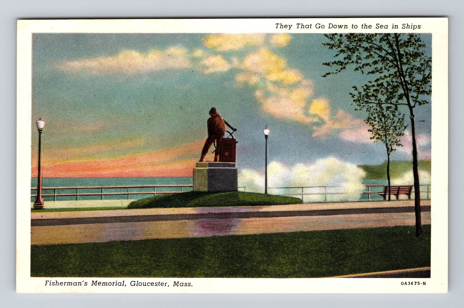 Gloucester MA-Massachusetts, Scenic View Fisherman\'s Memorial Vintage Postcard