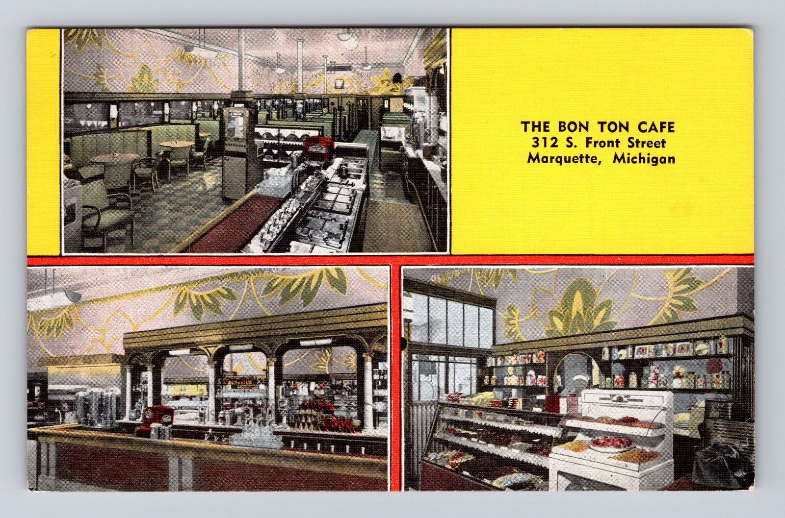 Marquette MI- Michigan, The Bon Ton Café, Antique, Vintage Souvenir Postcard