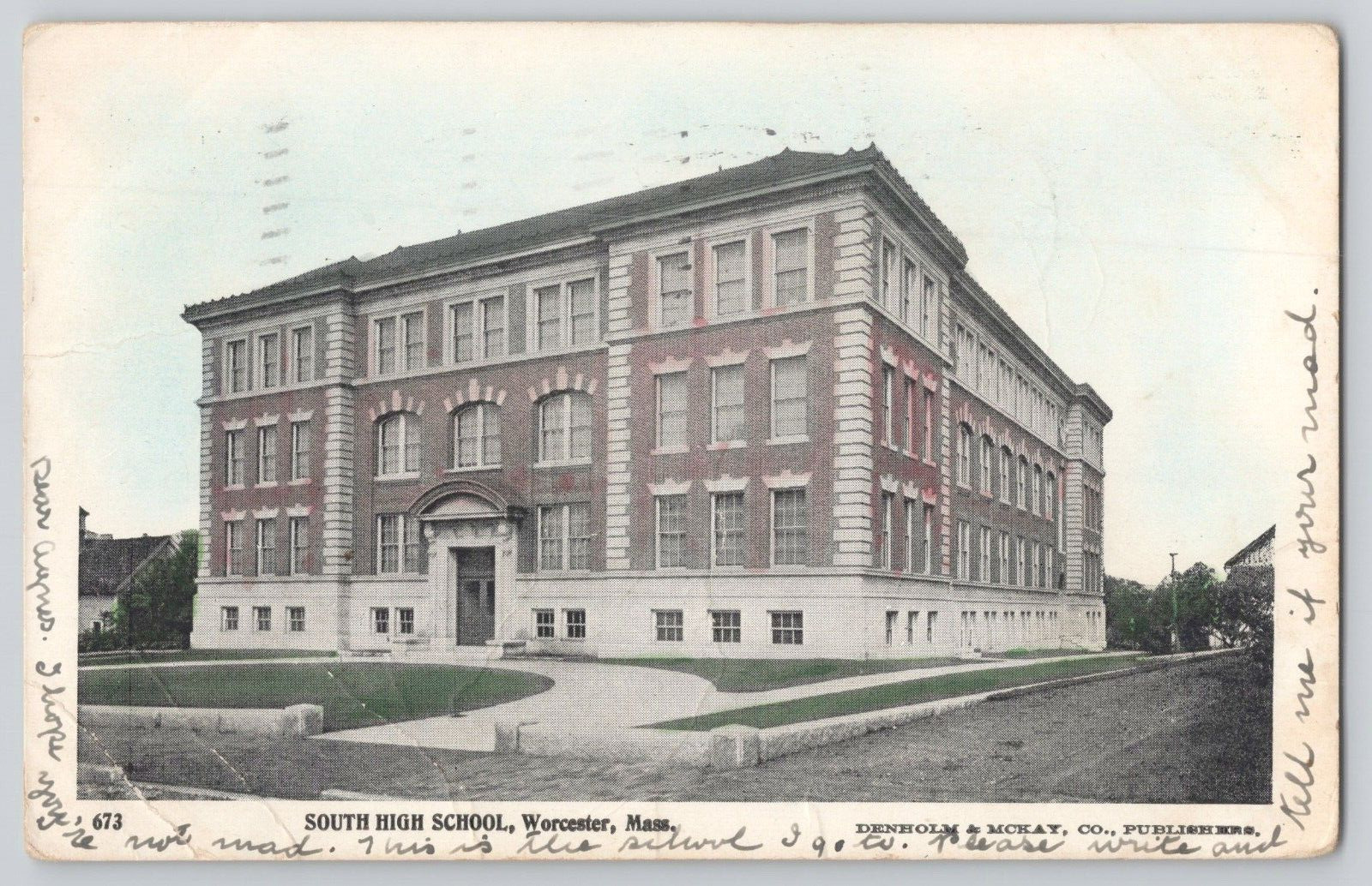 Postcard C1905 South High School, Worcester, Massachusetts