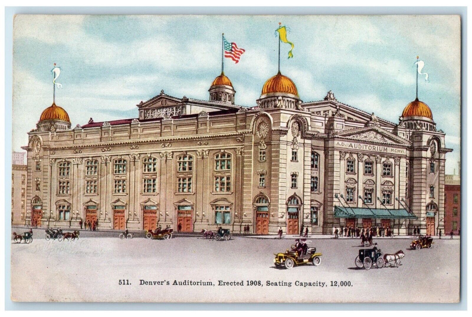 c1910 Denver's Auditorium Exterior Building Colorado CO Vintage Antique Postcard