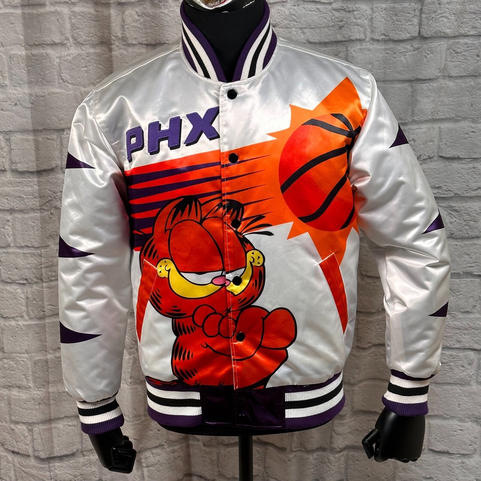 Phoenix Suns Garfield Headgear Classics Satin Bomber Jacket Small New With Tags