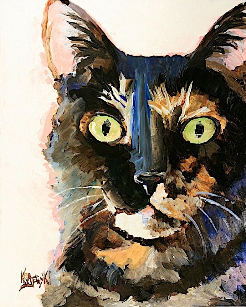 Tortie Cat 11x14 signed art PRINT from painting RJK   