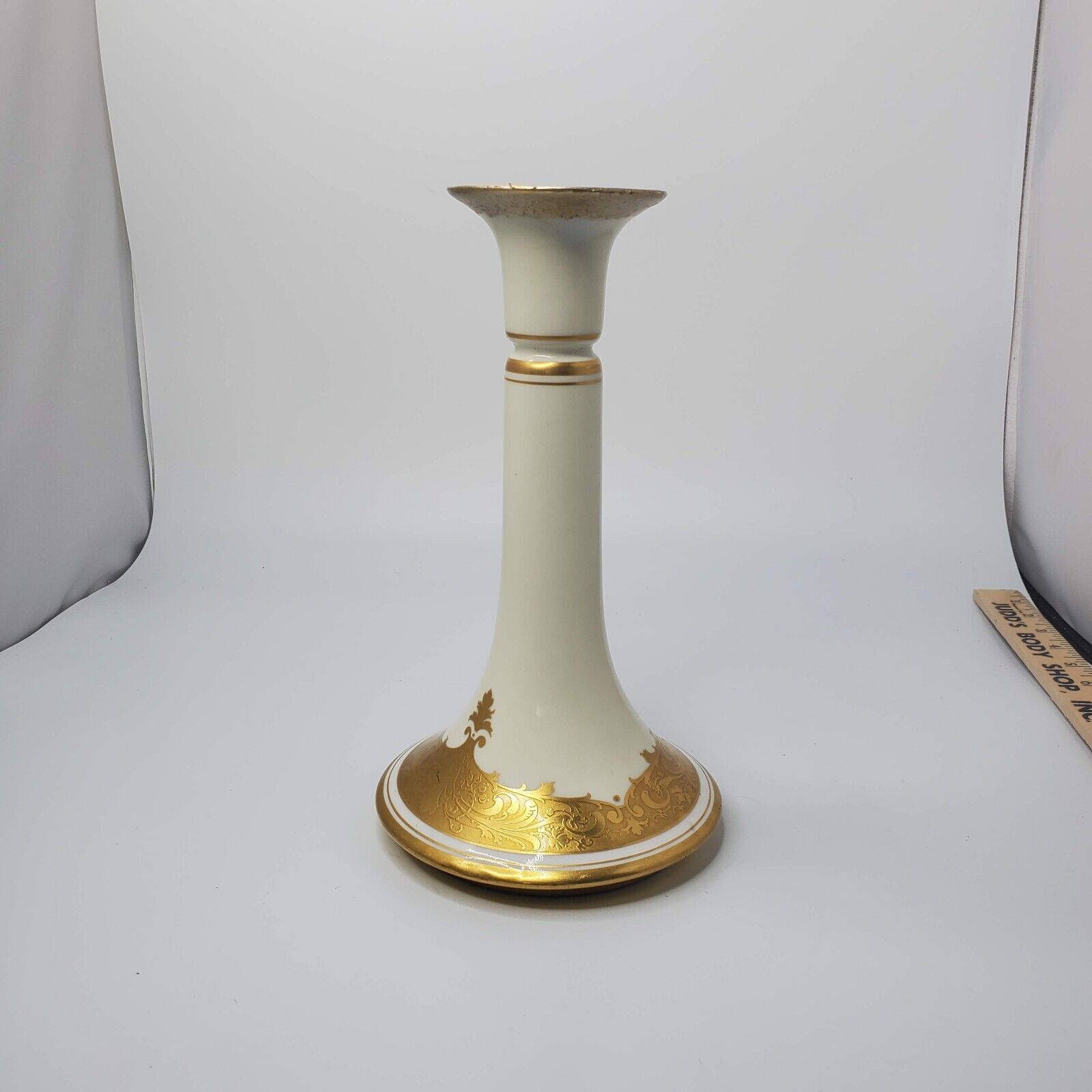 Fraunfelter China Ohio Ivory Porcelain and Gold Large Centerpiece Candlestick