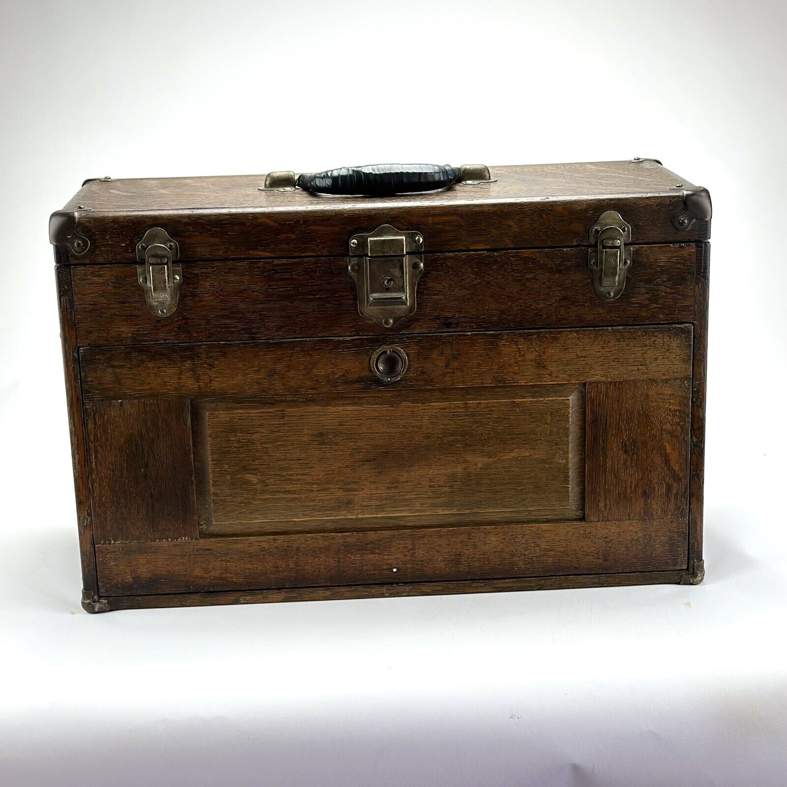 Antique Machinist Wood Toolbox Velvet Lining Multiple Drawers Work Station Box