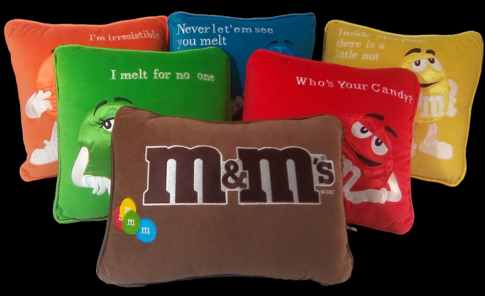 Collectable M&M candy characters plush pillows - Set of 6 , Bonus Fleece Blanket