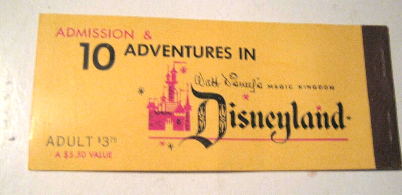 Vintage Disneyland Adult Ticket Book 3 Tickets Attached