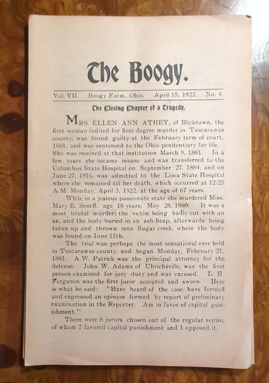 THE BOOGY R W Hinds New Port Tracy P O Ohio Tuscarawas 1922 Issue 4 ORIGINAL