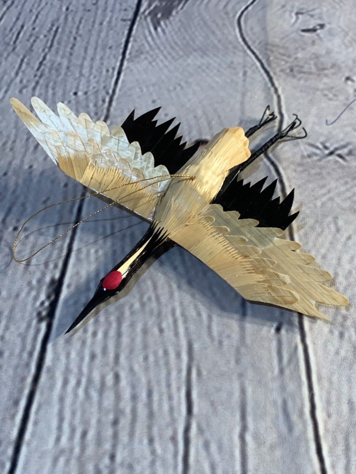 VTG Carved Wooden Antique Multicolor Collectible Flying Crane Hanging Ornament
