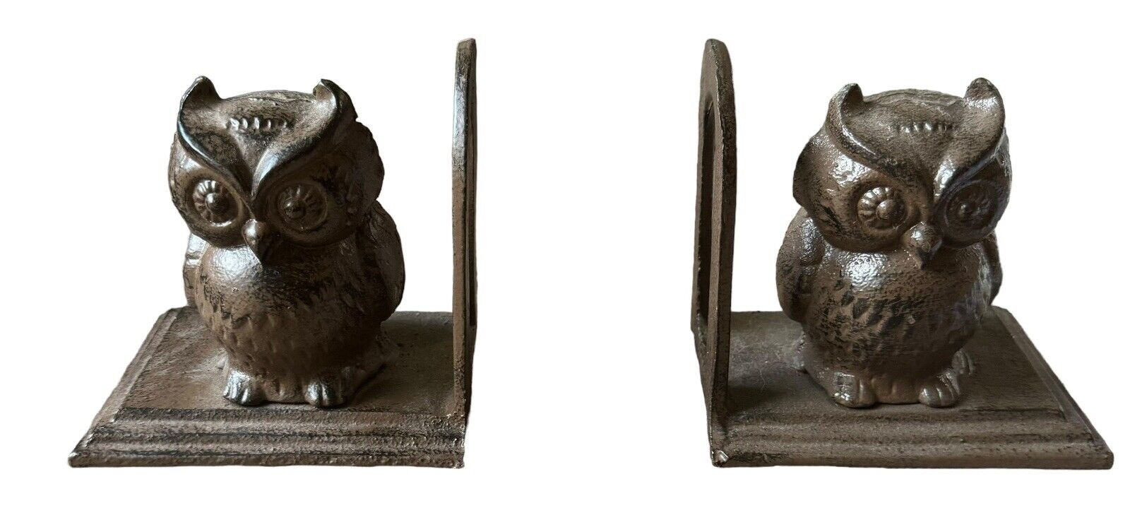 Vintage Cast Iron Bronze-Color Owl Bookends 5” X 5” X 4.5” Wise Owl Hoot Owl