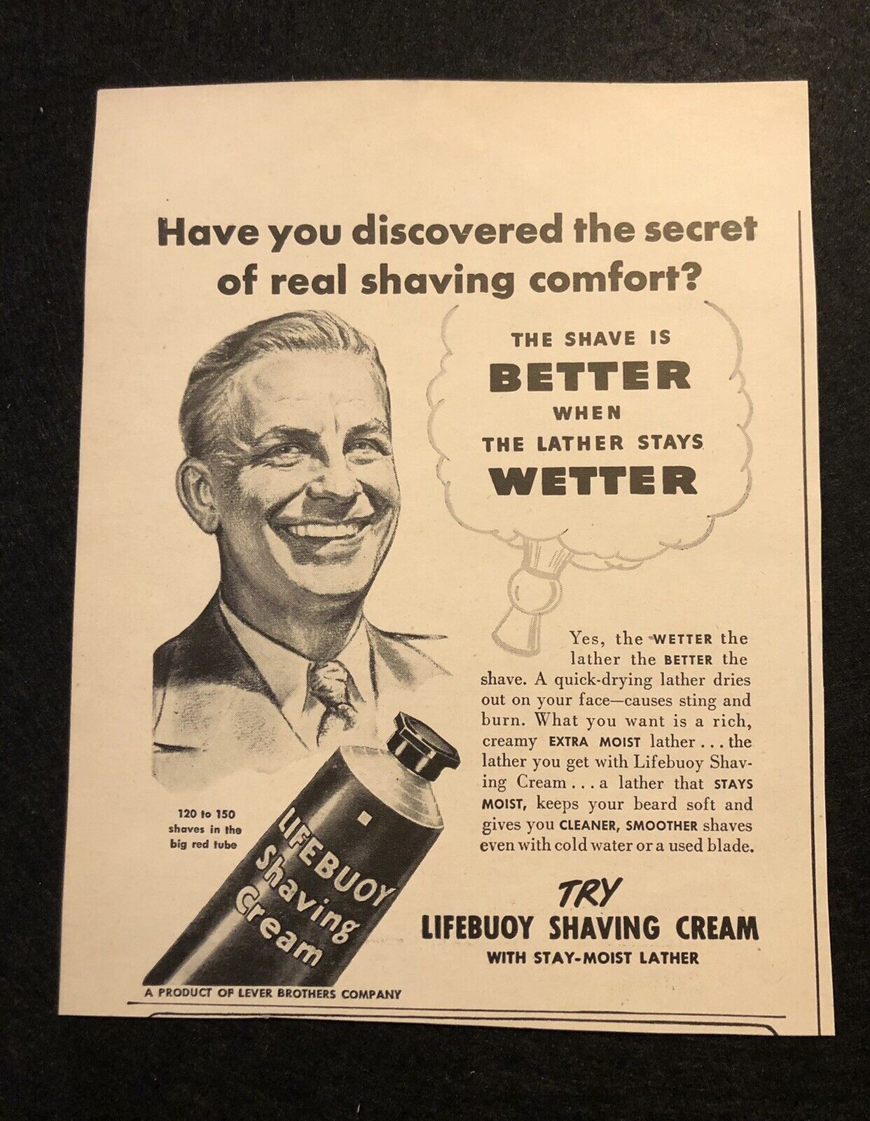 1950’s Lifebuoy Shaving Cream Magazine Print Ad