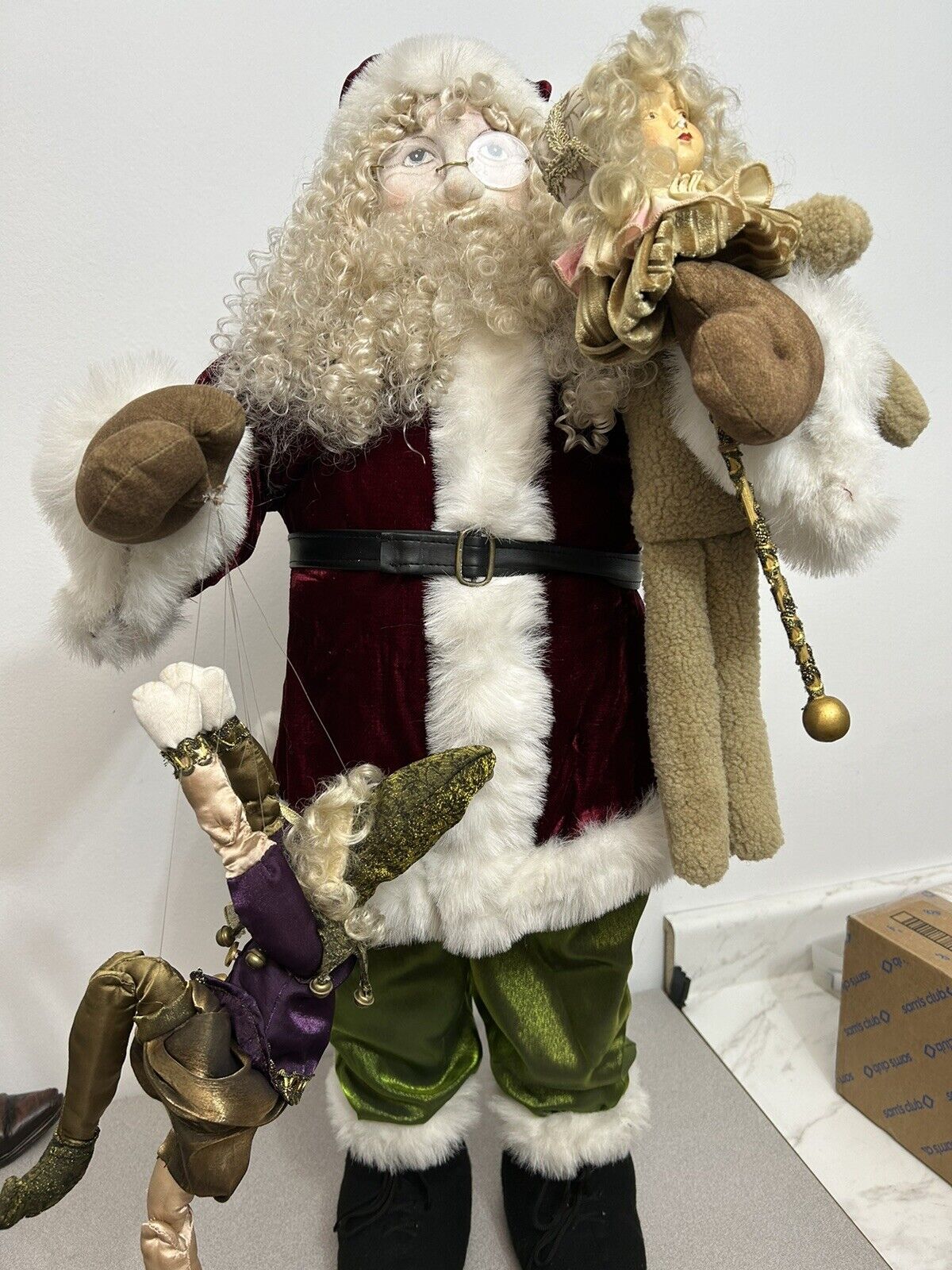 Santa Claus 36” Mark Roberts, Large Self Standing, W/Jester Puppet, Teddy Bear