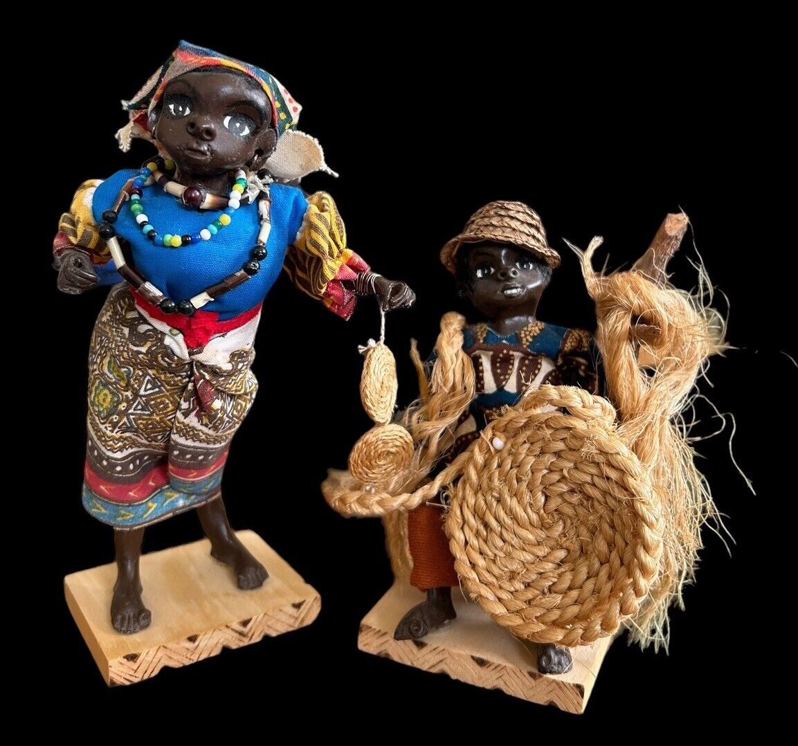 2 Vintage Syer Dollcrafts Dolls Of Zimbabwe Basket Weaver Man And Woman