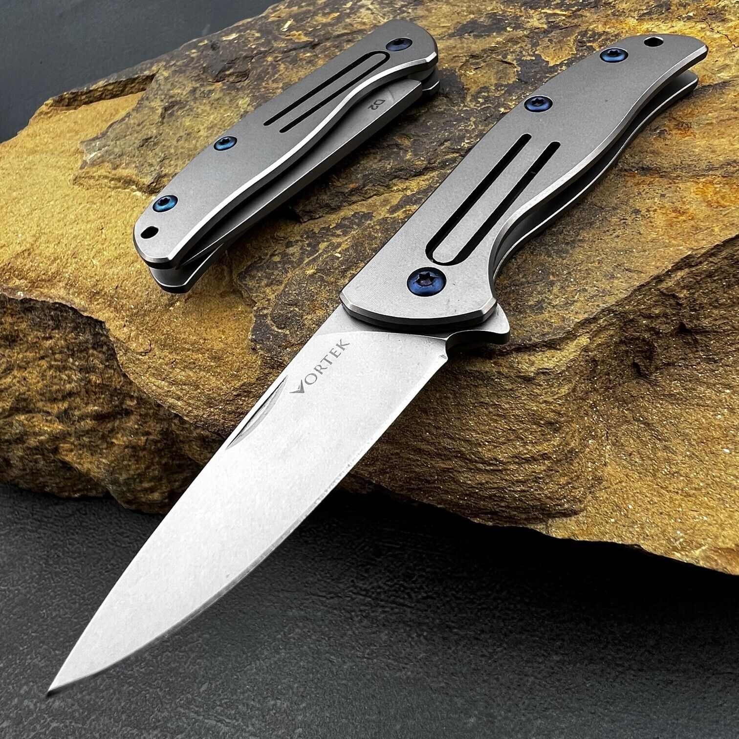 VORTEK MyTi Small Mini Titanium Handles D2 Blade Folding Keychain Pocket Knife