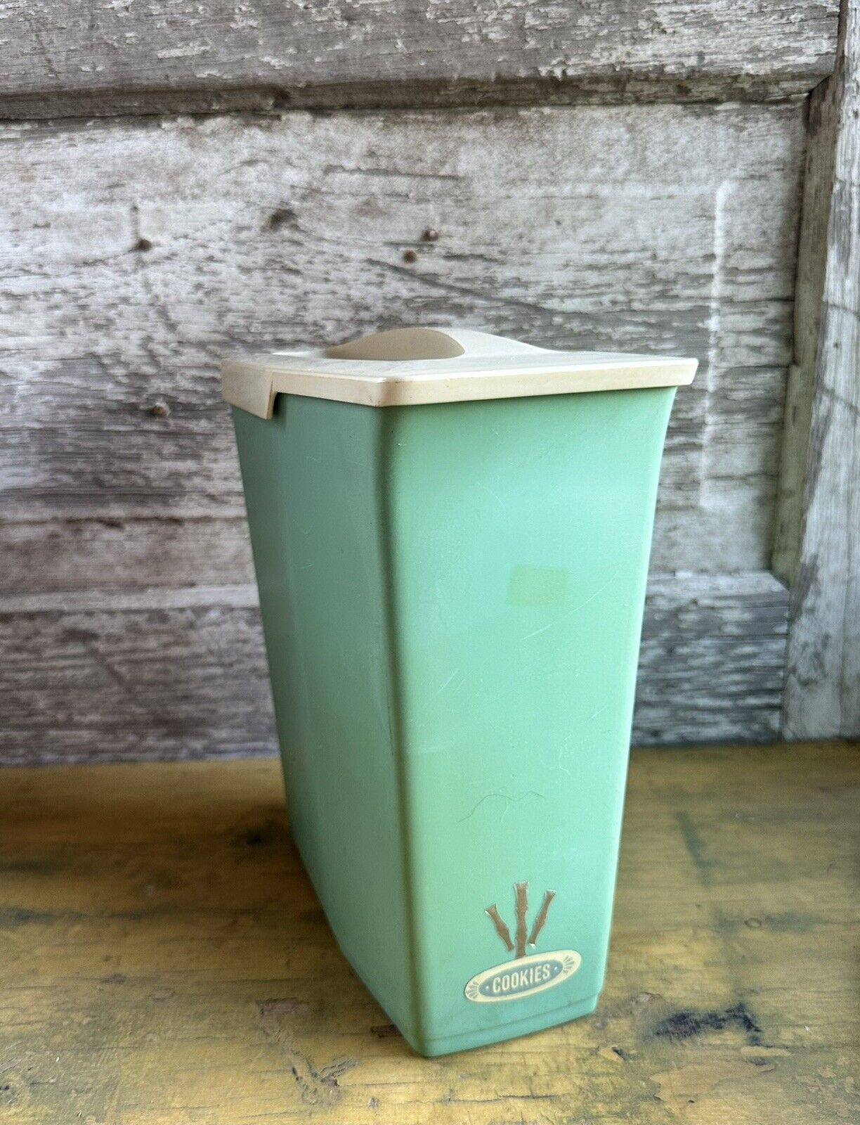 Vintage 1950's Turquoise Plastic Cookie Bin Storage Canister Mid Century Retro