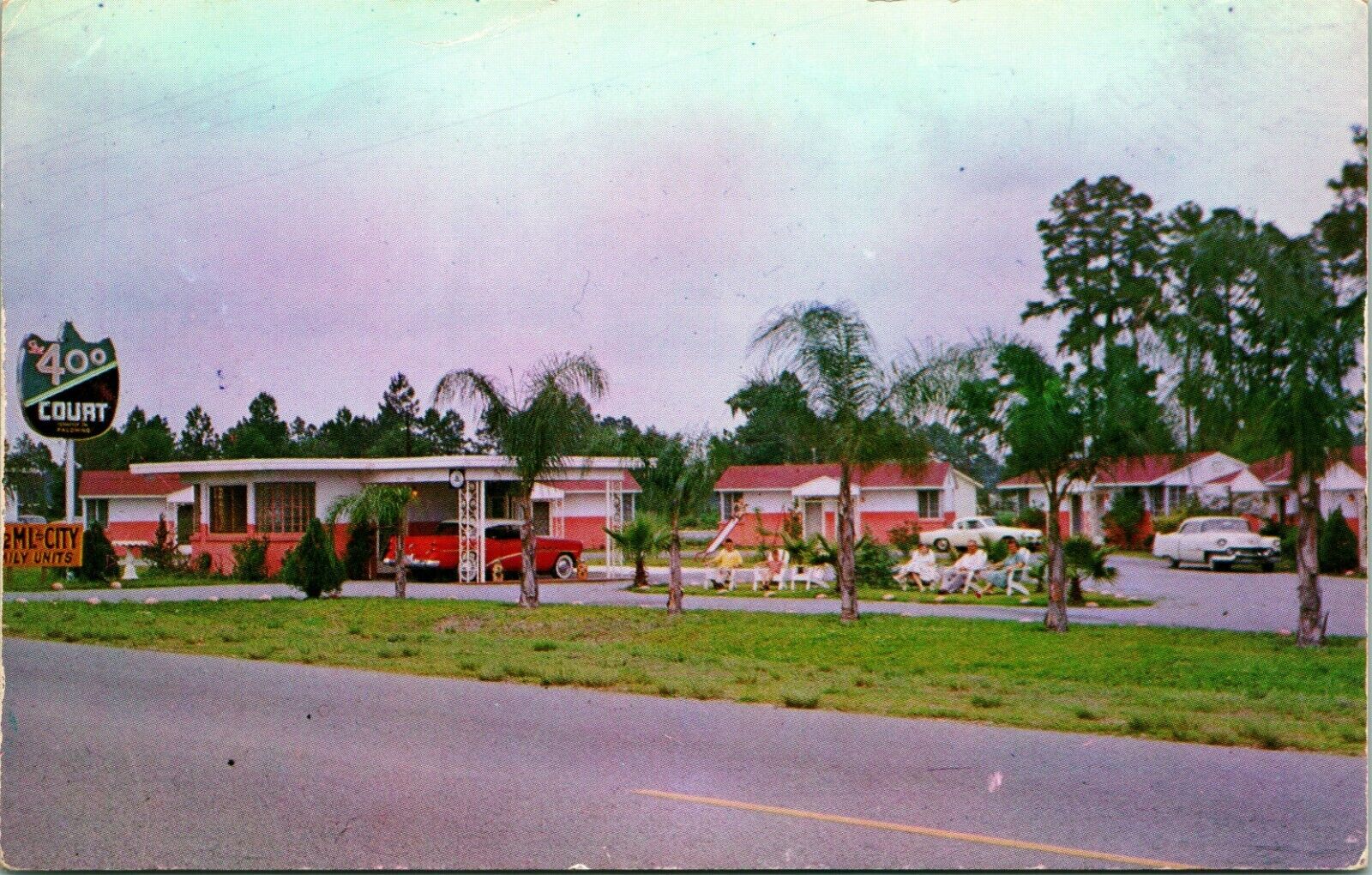 Vtg Chrome Postcard Jacksonville Florida FL - The 400 Court Motel Cars
