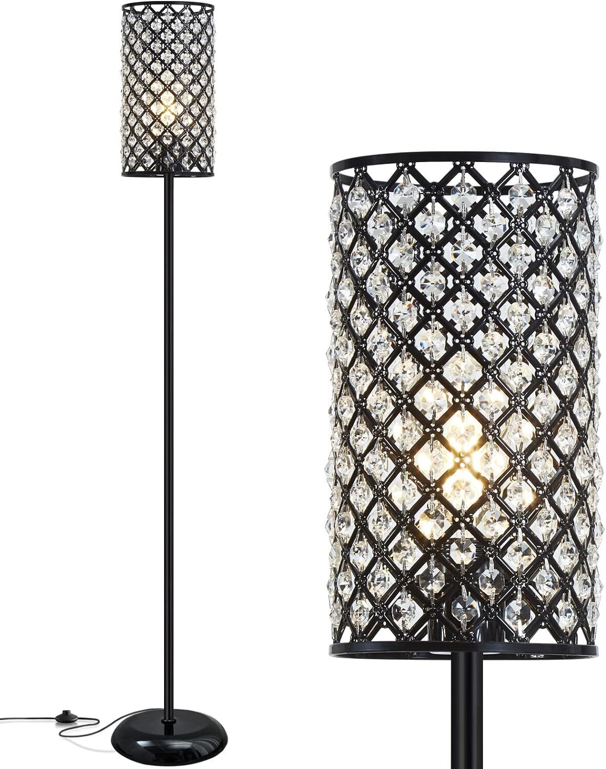 Crystal Floor Lamp, Modern Standing Lamp with Elegant Shade Black 