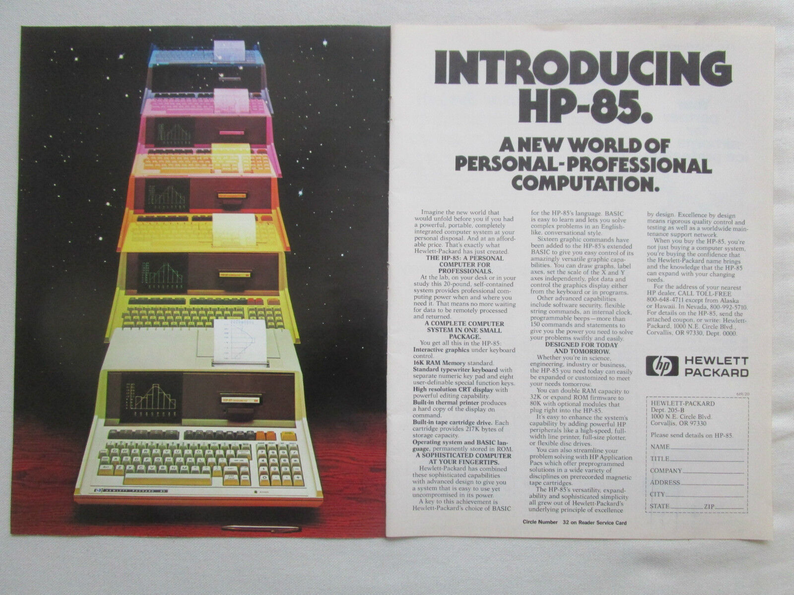 2/1980 PUB HP HEWLETT PACKARD HP CALCULATOR HP-85 ORIGINAL AD CALCULATOR