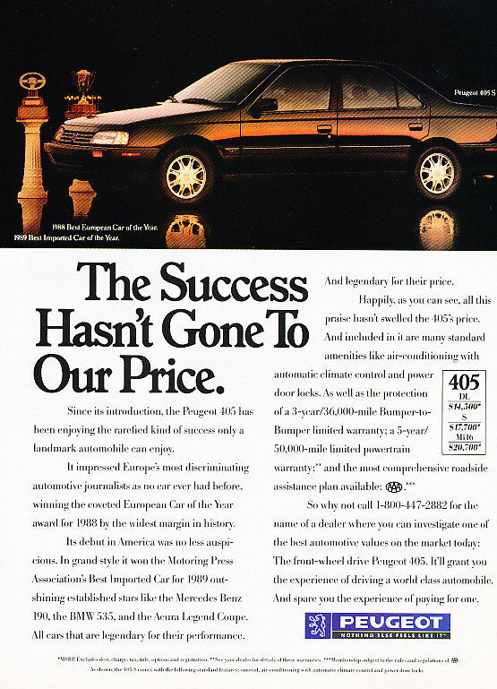 1989 Peugeot 405 S Classic Advertisement Ad P63
