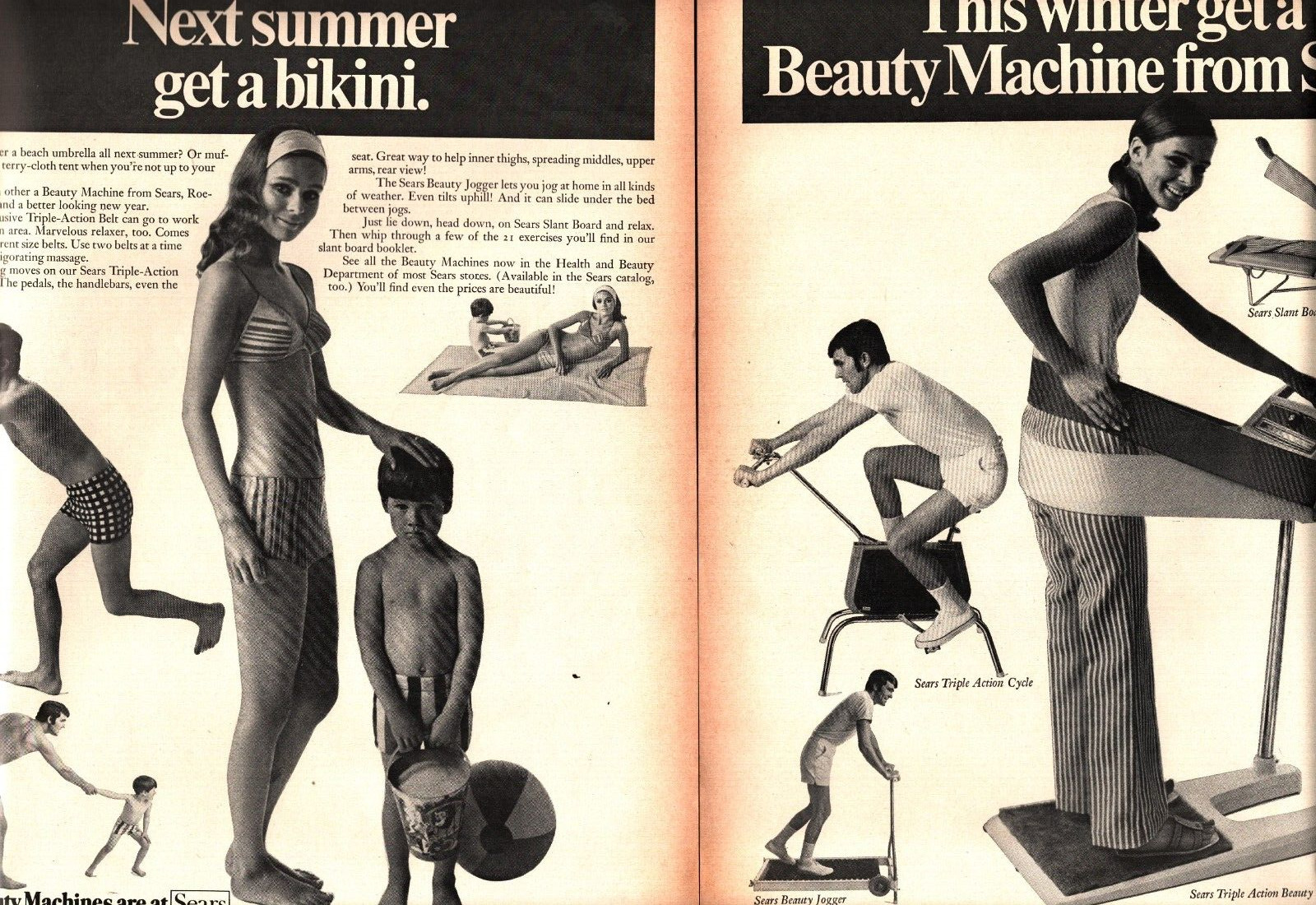 1969 Sears: This Winter Get a Beauty Machine Summer Bikini Vintage Print Ad c7