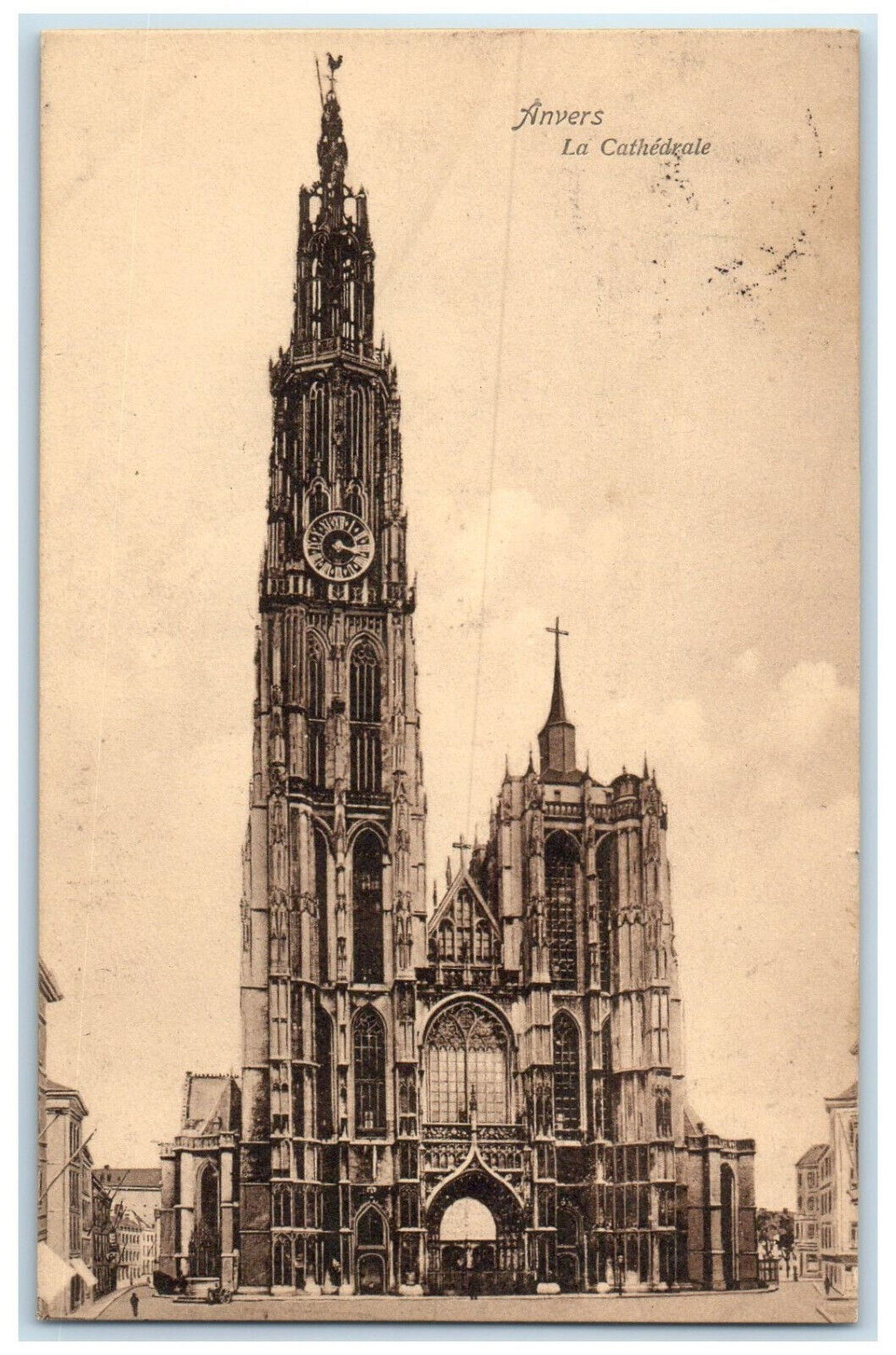 1911 Clock Tower The Antwerp Cathedral Belgium Antique Posted Postcard