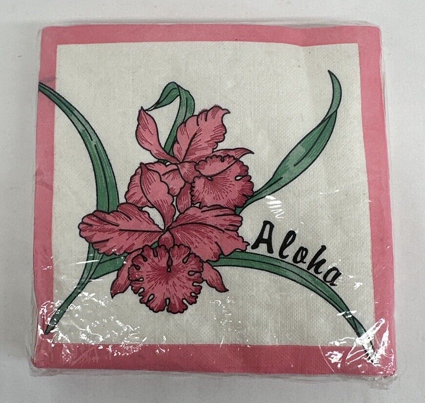 VTG  1970s 50 Paper Aloha Forever Floral Napkins  NOS
