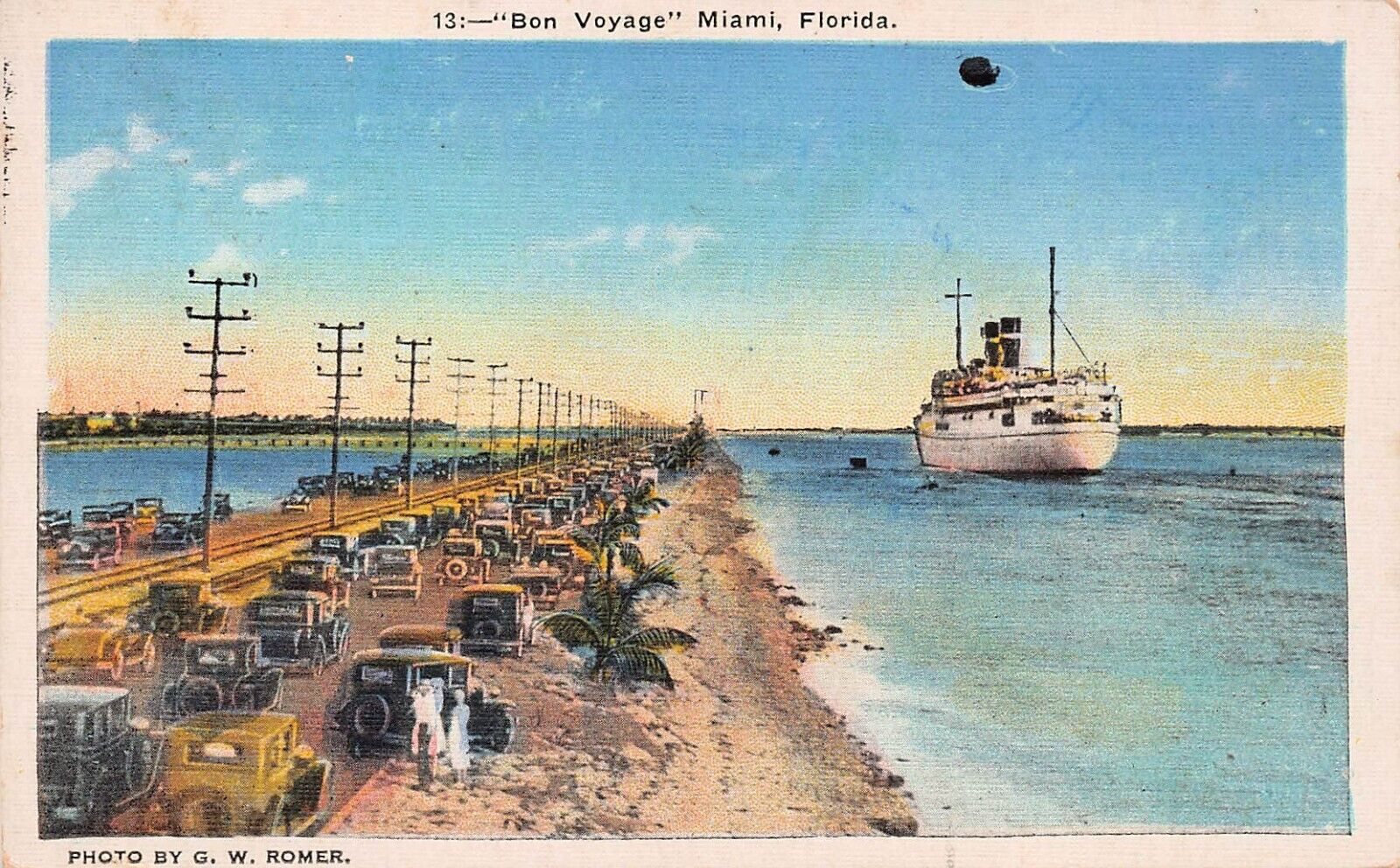 Miami FL Florida Rickenbacker Causeway Railroad Train Tracks Vtg Postcard X9