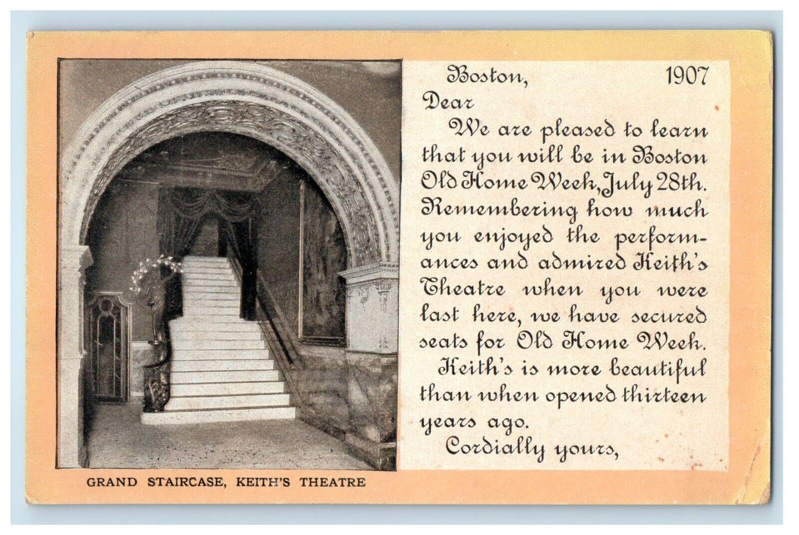 c1905 Grand Staircase Keith\'s Theater Boston Massachusetts MA Antique Postcard