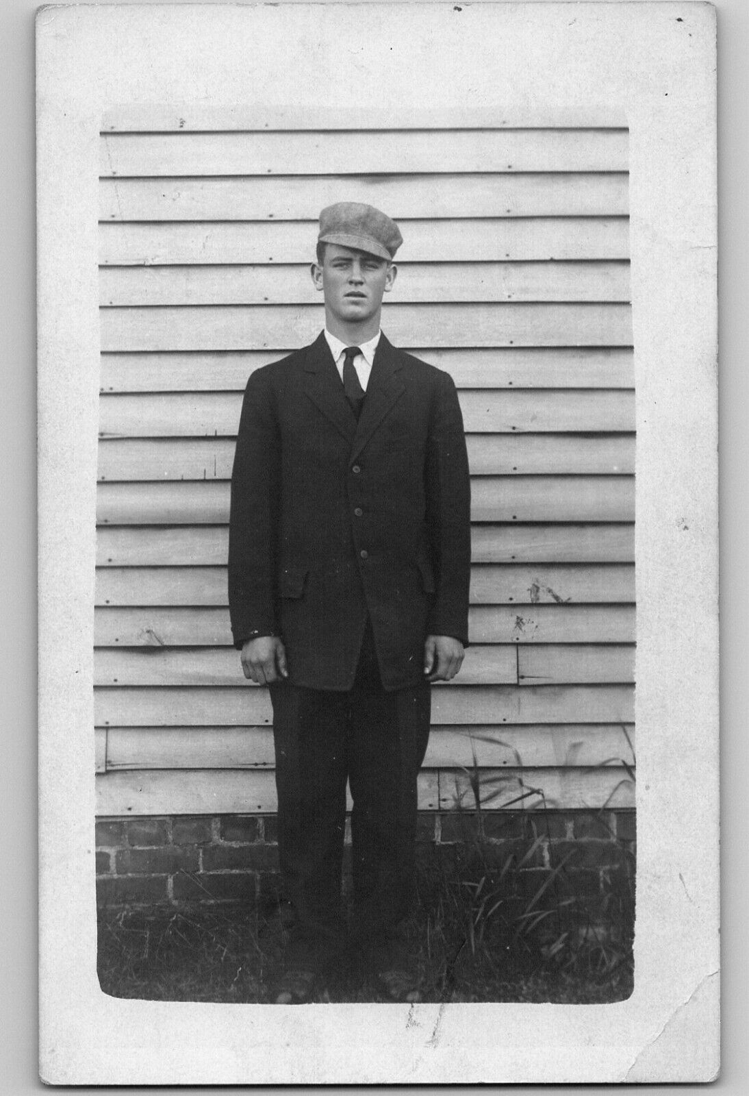 C1910-30 RPPC Postcard Young Man In Front of House Suit Fred Hardgrove Beaverton