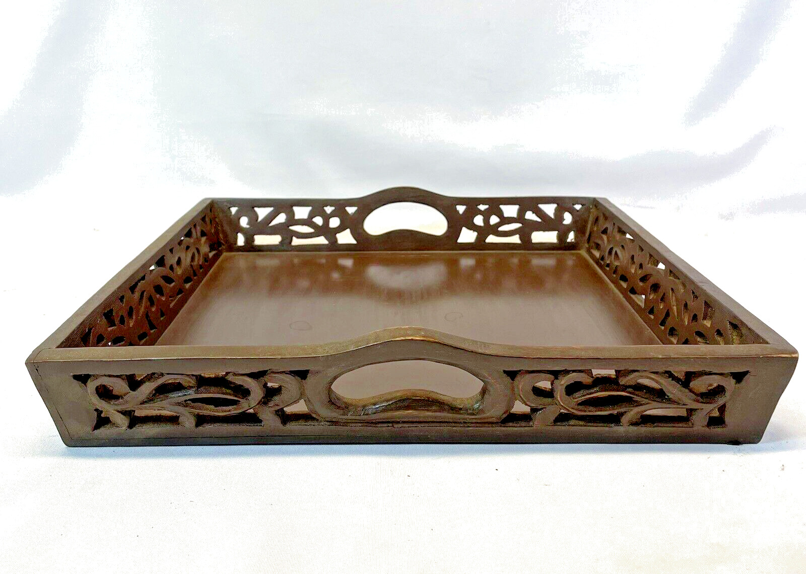 World Market 15x15 Exquisite Hand-Carved Decorative Wooden Serving Tray