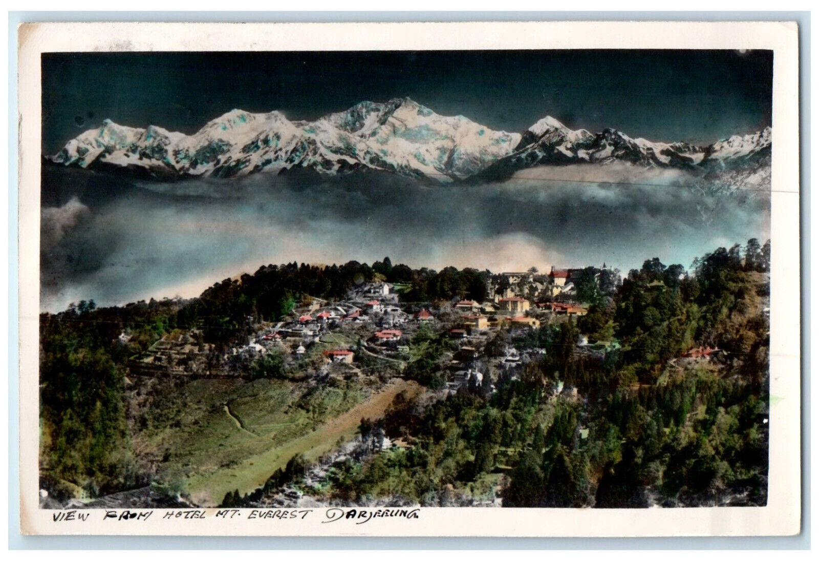 Darjeeling India RPPC Photo Postcard View from Hotel Mt. Everest c1930\'s