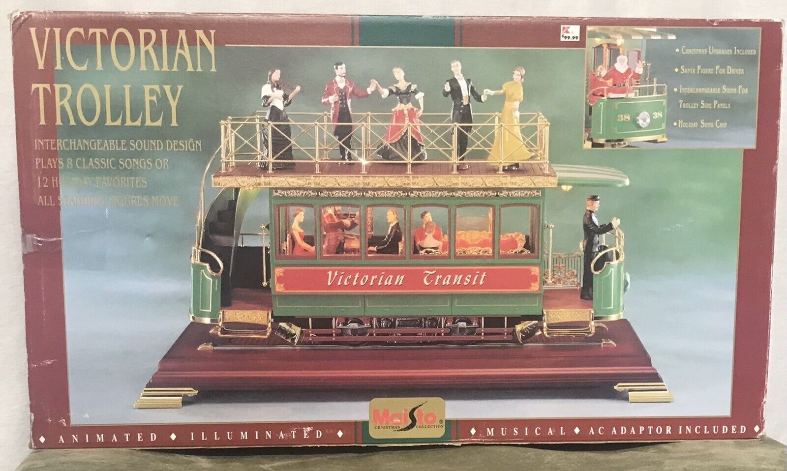 Vintage 1996 Maisto Animated North Pole Express Musical Victorian Trolley- WORKS