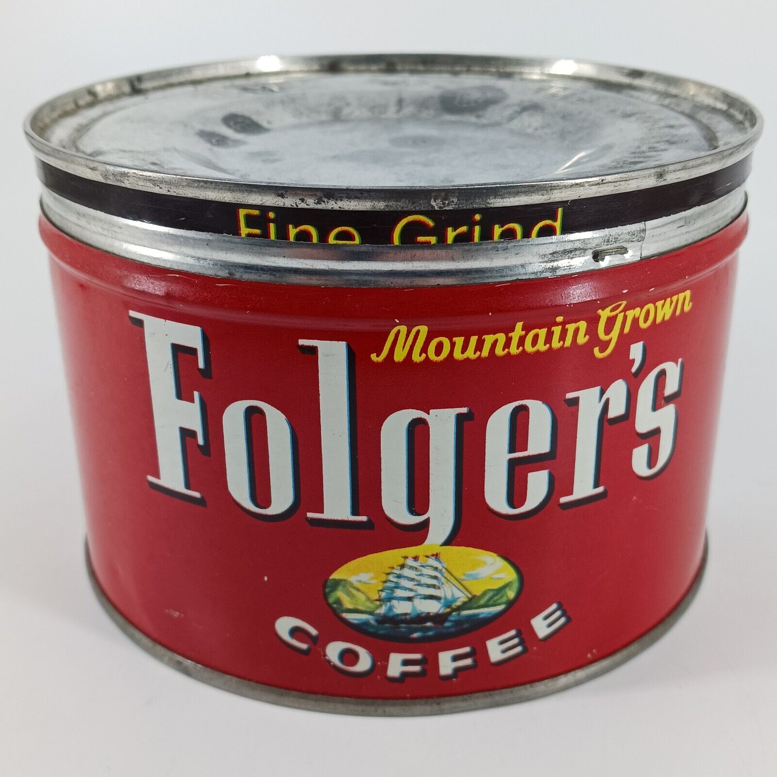 Vintage Folger\'s 1959 1 Ib Coffee Keywind Can Mountain Grown Regular 