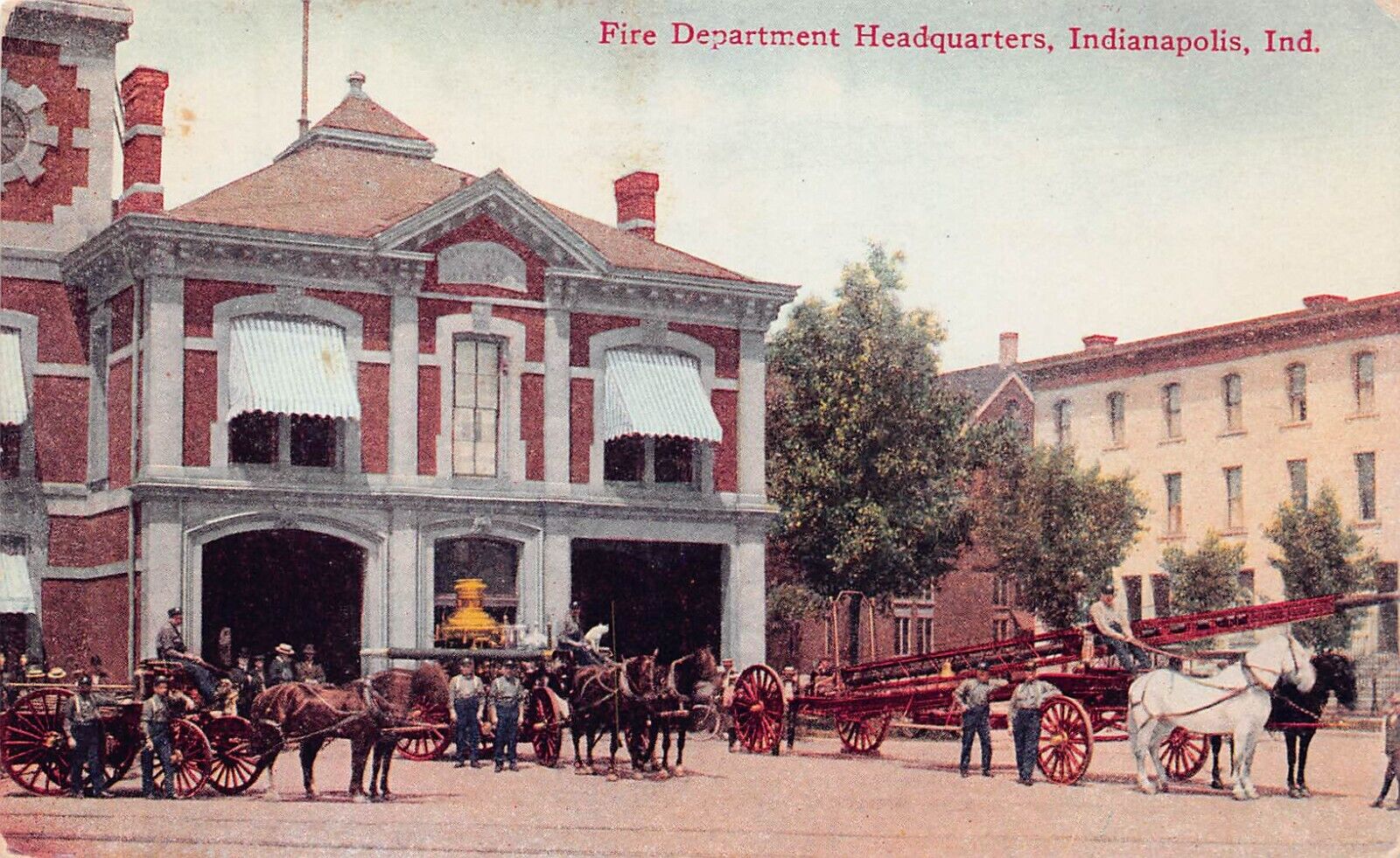 Indianapolis IN Indiana Fire Department Horse Drawn Fire Engine Vtg Postcard C51