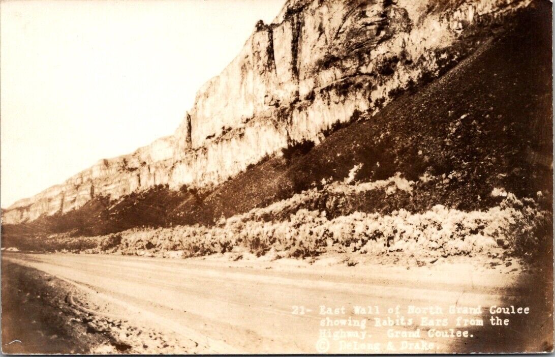 Rare RPPC East Wall Of North Grand Coulee Dam WA Washington Rabits Ears From Hwy