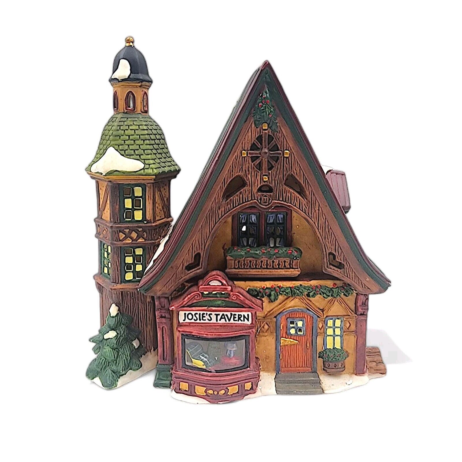 Holiday Time Christmas Village Josies Tavern Lighted Porcelain Building Boxed 