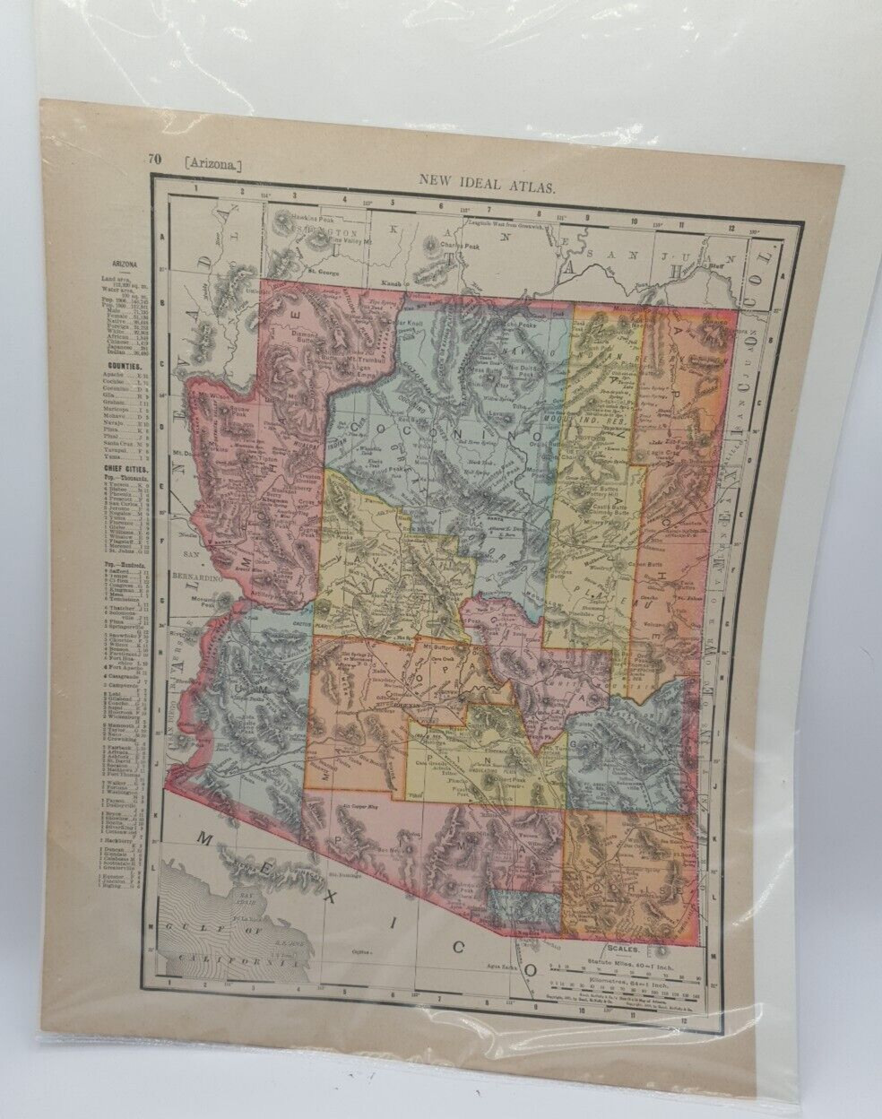 Antique 1910 Arizona New Mexico State Map Rand McNally Vintage