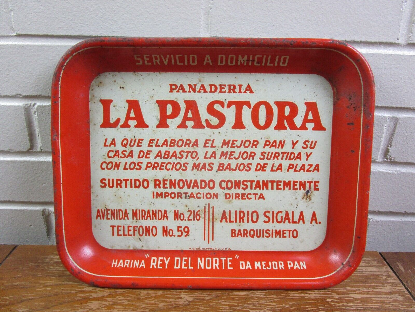 Vintage A.C. Co. LA PASTORA Metal Rectangular Bakery Serving Tray Clifton N.J.