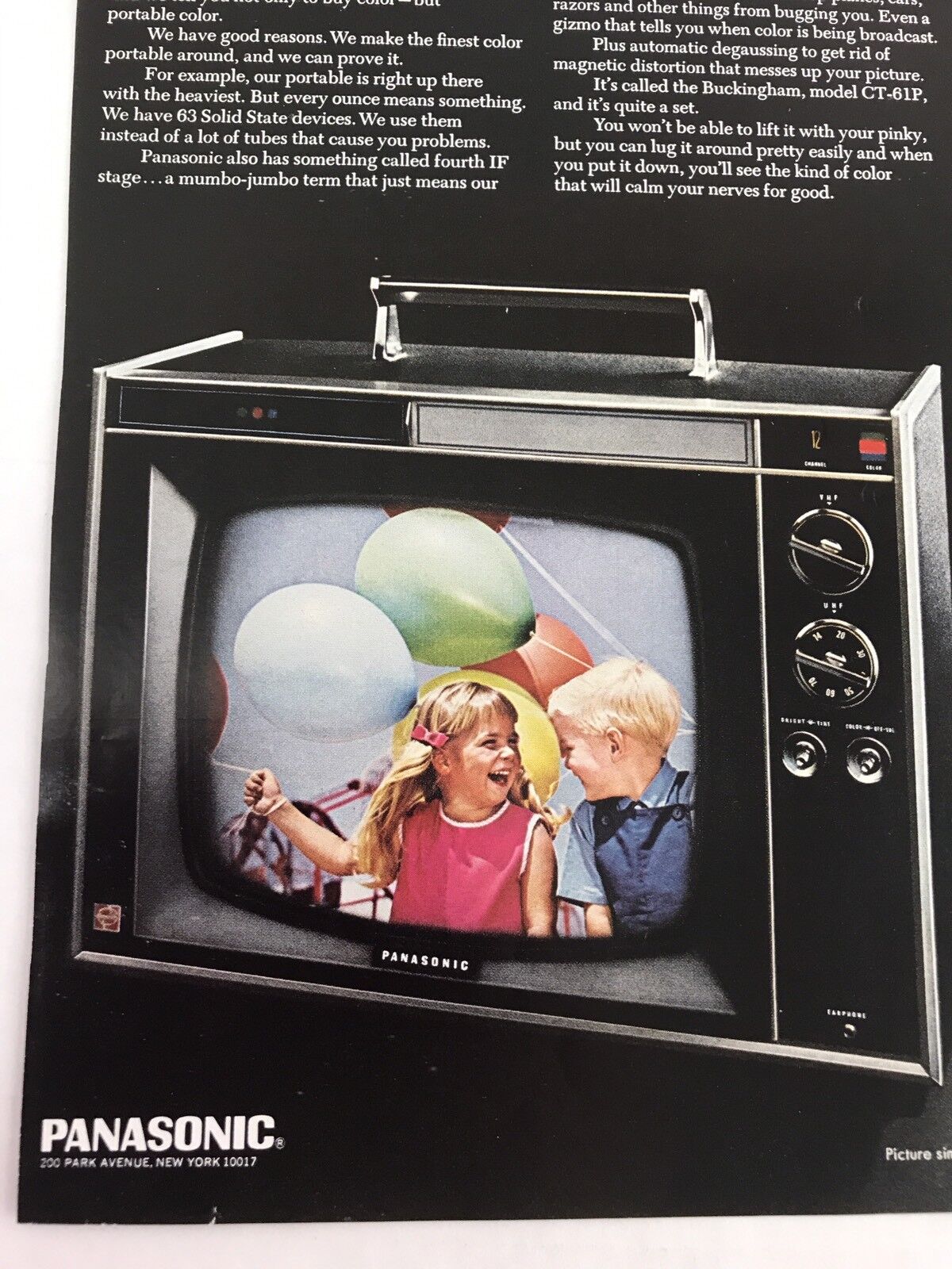 Print Ad Vtg 1967 Advertising Panasonic Portable TV Cute Kids On Screen